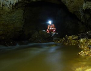 person with Flash Headlamp